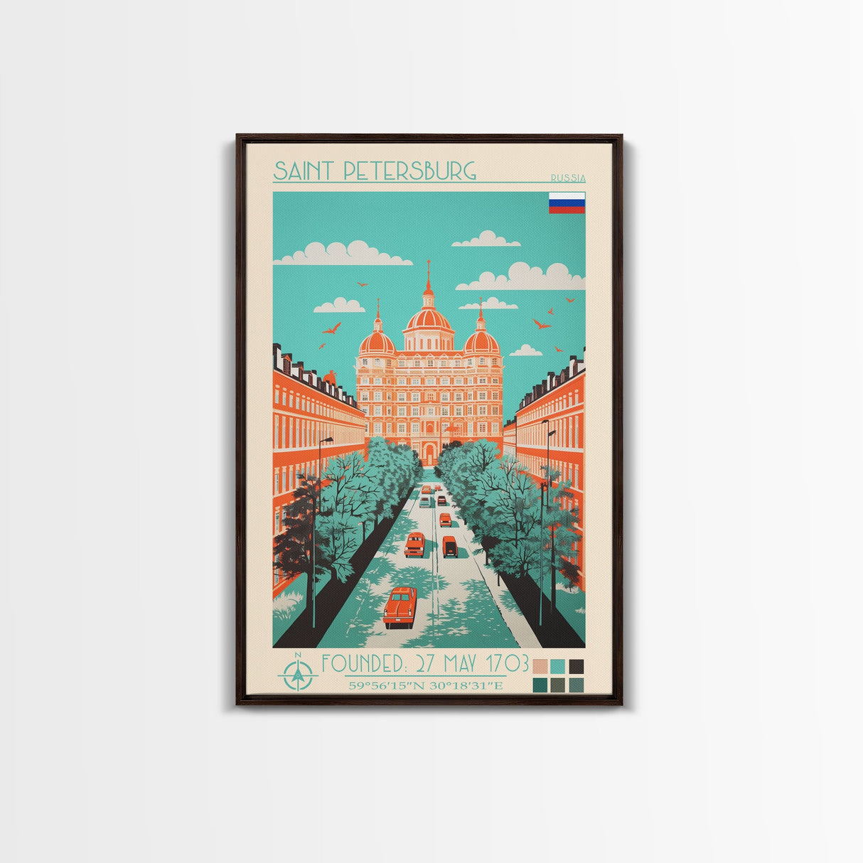 Saint Petersburg Russia Travel Poster Framed Canvas Print, Midcentury Modern Art, Pop Art Wall Decor, Home Decor, Office Decoration