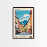 Villach Austria Travel Poster Framed Canvas Print, Midcentury Modern Art, Pop Art Wall Decor, Living Room Art, Scenic Wall Art