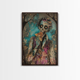 Halloween Zombie Eating Pizza, Framed Canvas Print, Wall Art, Living Room Decor, Spooky, Zombie Art, Original Painting, Home Decor