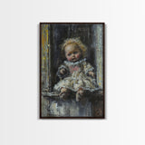 Halloween Girl Eating Macaron Framed Canvas Print, Whimsical Spooky Decor, Living Room Art, Fun Halloween Wall Art, Home Decoration