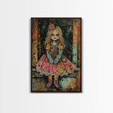Halloween Witch in Forest Framed Canvas Print, Spooky Decor, Living Room Art, Whimsical Halloween Wall Art, Home Decoration, Retro Style Art