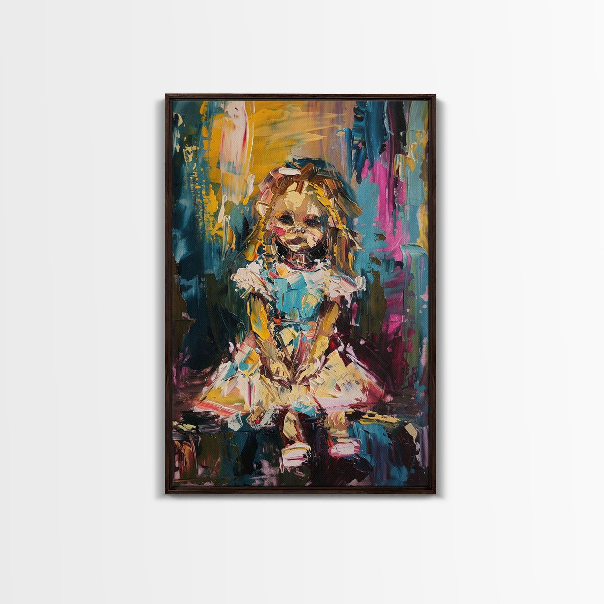 Halloween Ghost Eating Cake, Framed Canvas Print, Wall Art, Spooky Decor, Halloween Decoration, Living Room Art, Unique Gift