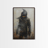 Scarecrow with Glowing Eyes in Dark Field, Framed Canvas Print, Halloween Scarecrow Art, Spooky Farm Decor, Creepy Harvest Illustration