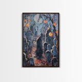 Jack-o'-Lantern Graveyard Canvas Print - Halloween Art, Spooky Home Decor, Cemtary Wall Art Pumpkin Art Halloween Decor, Framed Canvas Print