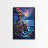 Stormy Lighthouse, Halloween Art Print, Spooky Home Decor, Framed Canvas Print, Creepy Art, Halloween Wall Decor, Seasonal Wall Art