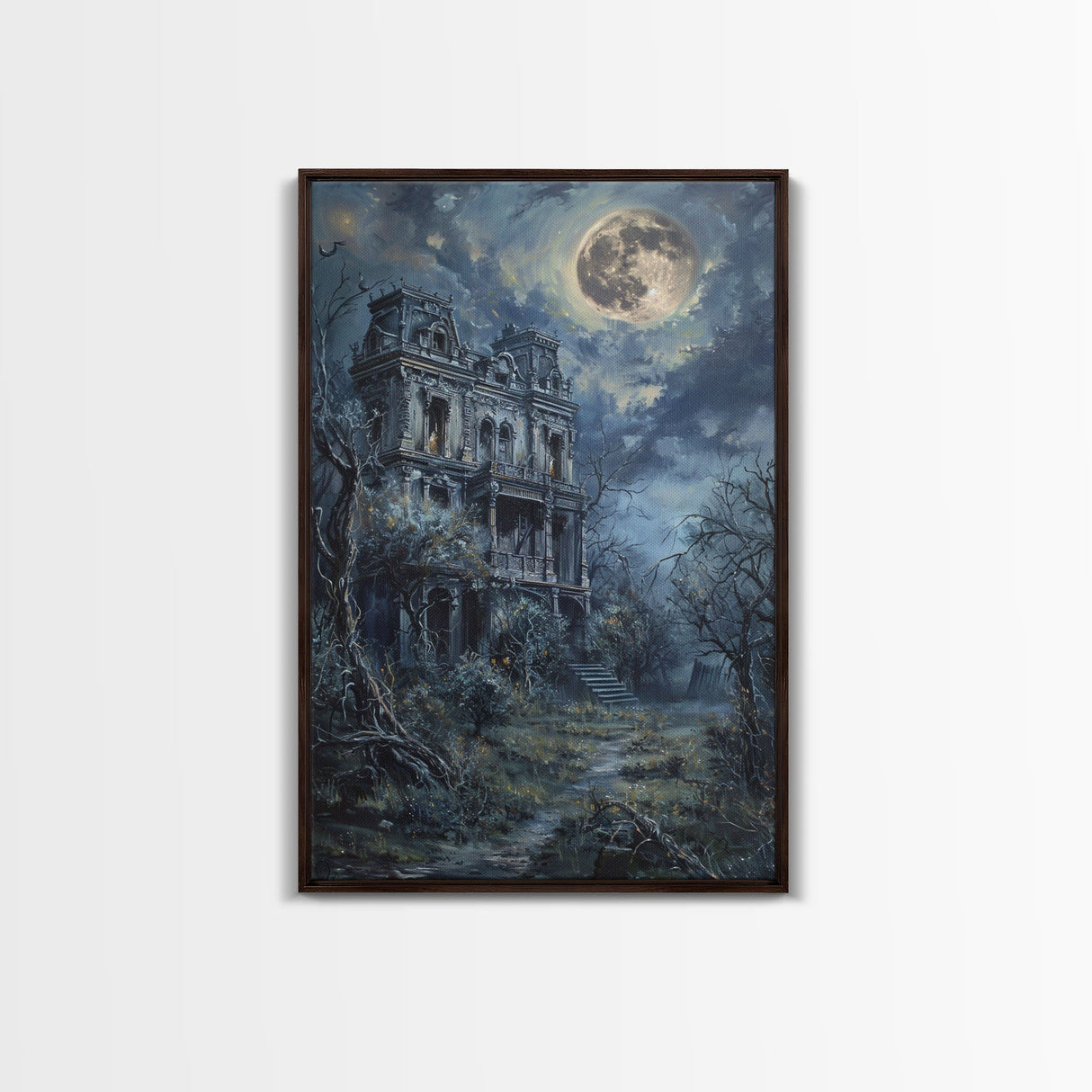 Haunted Victorian Mansion Halloween Art, Spooky House, Haunted Home, Creepy Building, Gothic Decor, Framed Canvas Print