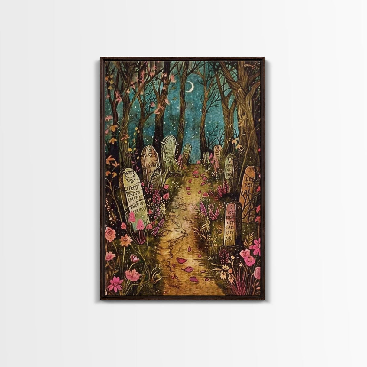 Haunted House in the Woods Framed Canvas Print, Spooky Wall Art, Halloween Haunted Mansion, Gothic Horror Decor, Framed Canvas Print