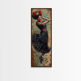 Mexican Inspired Textured Canvas Art of Flamenco Dancer, Spanish Oil Painting, Oversized Vintage Canvas Art Print, Tall and Narrow Art