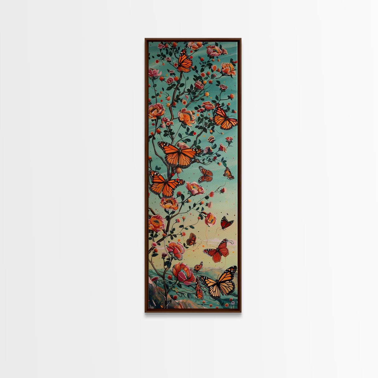 Framed Canvas Monarch Butterfly Painting, Vertical Framed Wall Art, Natured Art Print for Living Room, Housewarming Gift, Butterfly Art