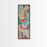 Cake Wall Art Framed and Printed on Canvas, Wall Art for Kitchen or Bakery, Food Art Print, Tall and Narrow Colorful Art for Kitchen