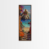 Coastal Wall Art Framed and Printed on Canvas, Surf Wall Art, Textured Canvas Painting Framed, Narrow Modern Wall Art for Office