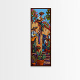 Tall and Narrow Mexican Style Mariachi Band Printed on Framed Canvas, Colorful Botanical Canvas Art, Maximalist Wall Art Print, Spanish Art