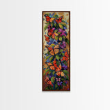 Colorful Butterfly Vertical Framed Canvas Oil Painting, Abstract Botanical Wall Art, Gouache Style Painted Art, Housewarming Gift for Her