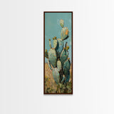 Botanical Desert Art Print of Cactus Framed on Canvas, Framed Western Art, Colorful Landscape Painting, Vertical Art for Living Room