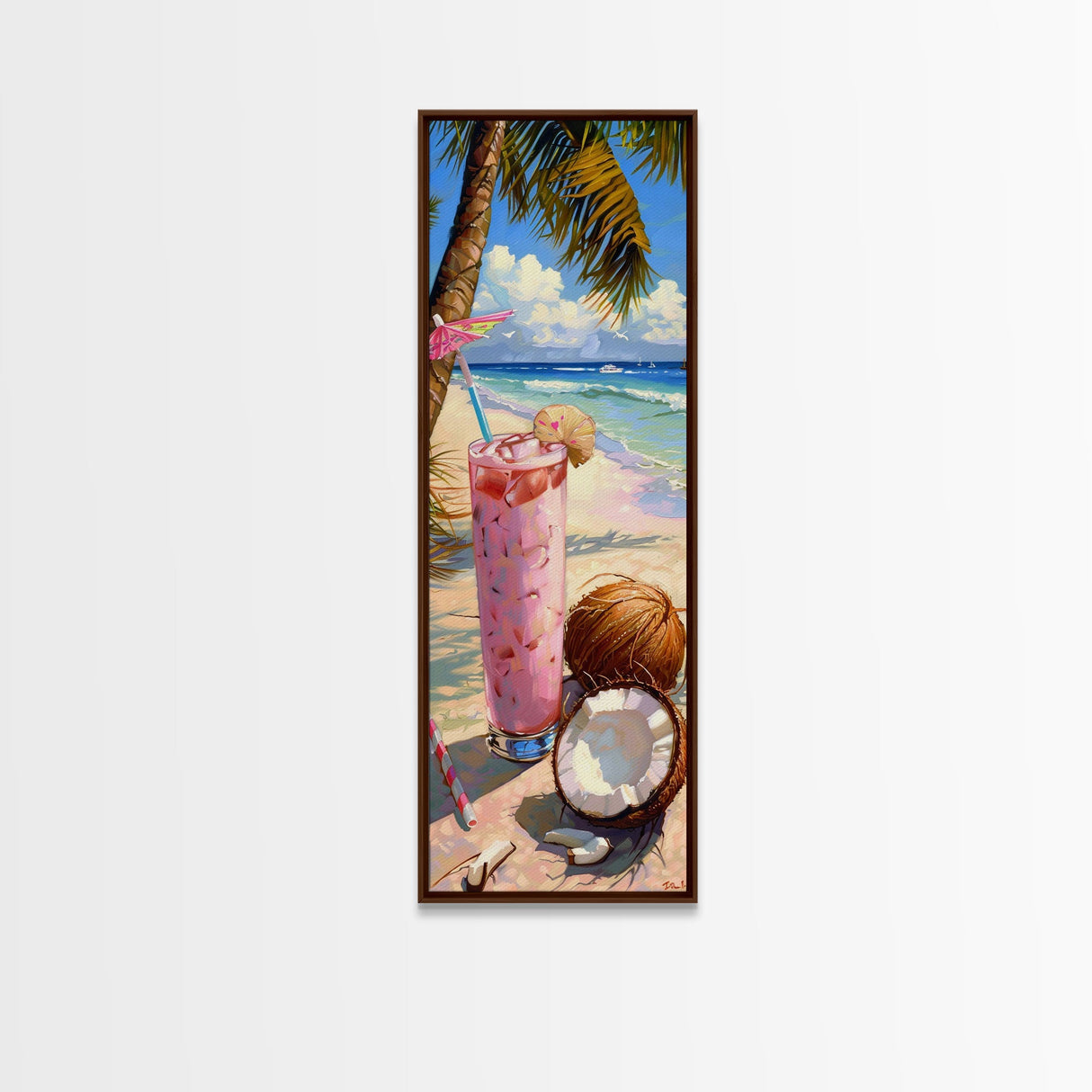 Tropical Kitchen Wall Art Print Framed on Canvas, Colorful Bar Wall Art Print, Tall and Narrow Framed Coastal Wall Art for Kitchen and Bar