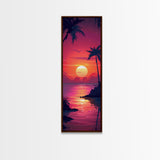 Retro Tropical Sunset Midcentury Modern Art - Framed Canvas Print, Boho Art, Skinny Art, Living Room Art, Bedroom Decor, Coastal Wall Art