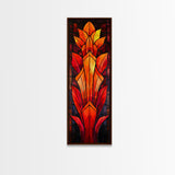 Red and Orange Floral Stained Glass Design - Framed Canvas Print, Midcentury Modern Art, Skinny Art, Tall Art, Living Room Wall Decor, Boho Art