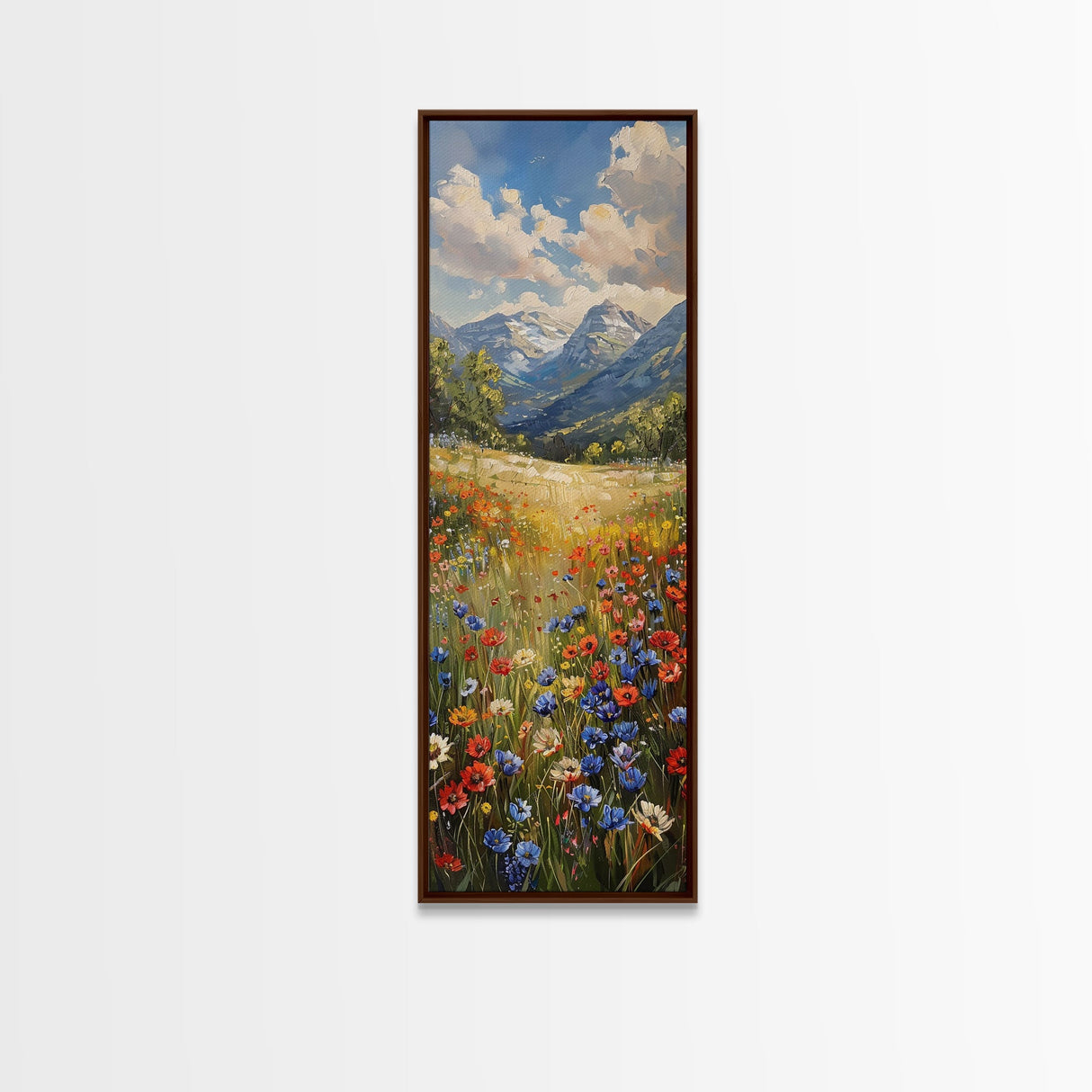 Idyllic Riverside Scene In A Deep Forest Gorge Skinny Art Framed Canvas Print For Living Room Or Guest Room Wall Art
