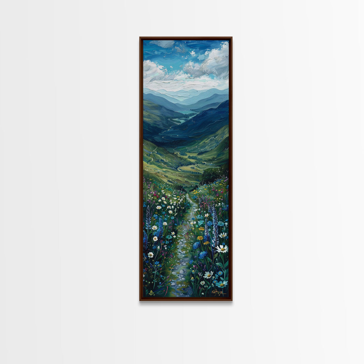 Secret Path Through The Wild Flowers, Framed Canvas Print, Unique Wall Art, Minimalist Landscape Painting, Wood Frame Art, Sofa Decor, Springtime Art