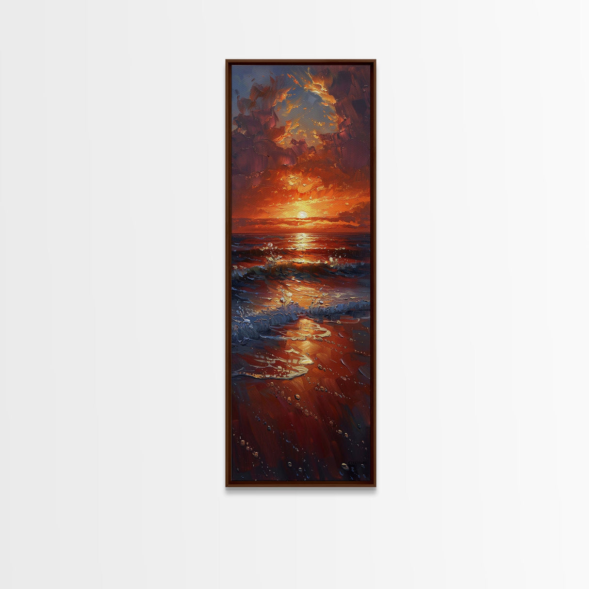 Reflective Lake Sunset Peaceful Nature Scene Farmhouse Bedroom Art Framed Canvas Print Tall Art Japanese Style Art