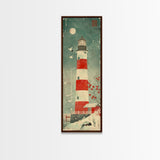 Japanese Woodblock Print Of A Traditional Lighthouse Surrounded By Seagulls Framed Canvas Print Ready To Hang For Wall Art Decor