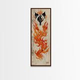 Fiery Kitsune Spirit Skinny Art Tall Art Japanese Ukiyo-e Inspired Mythical Creature Framed Canvas Print