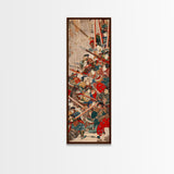 Samurai Warriors in Battle – Traditional Japanese Skinny Art with Historic Details – Framed Canvas Print