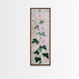 Skinny Art Clematis Vine In Japanese Style Wood Block Print Soft Pink Flowers On Framed Canvas Print, Tall Art Ukiyo-e