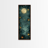 Full Moon And Butterflies In A Night Forest Japanese Style Framed Canvas Print, Wall Art Ready To Hang For Your Home