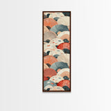 Pattern Of Overlapping Japanese Fans On Beige Background Tall Art Skinny Art Framed Canvas Print Japanese Style Art Ukiyo-e Wood Block Print