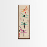 Dragonflies In Flight With Delicate Details Japanese Style Framed Canvas Print, Wall Art Ready To Hang For Nature Lovers