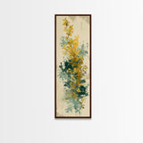 Golden Foliage Set Against Green Textured Background Skinny Art Tall Art Framed Canvas Print Japanese Style Art Ukiyo-e Art Wood Block Print Natural Elegant