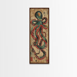 Vintage Canvas Print With Vibrant Octopus Design Ukiyo-e Wall Art Wood Block Print Tall Art Japanese Style Skinny Art