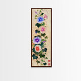 Morning Glories On Wooden Background Ukiyo-e Wall Art Framed Canvas Print Japanese Style Skinny Art Wood Block Print Tall Art