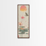 Autumn Maple Leaves Falling Tall Skinny Japanese Wall Art - Framed Canvas Print in Ukiyo-e Style