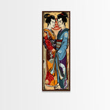 Japanese Couple in Traditional Kimono, Tall Skinny Framed Canvas Print for Wall Art