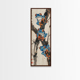 Three Blue Tree Frogs Branches Japanese Tall Wall Art Skinny Framed Canvas Print Ukiyo-e Style
