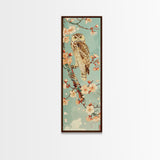 Owl Cherry Blossom Tree Traditional Japanese Tall Wall Art Skinny Framed Canvas Print Ukiyo-e Style
