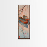 Two Wooden Boats Water Cherry Blossoms Reflected Japanese Style Tall Wall Art Skinny Framed Canvas Print