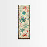 Snowflakes in Varied Sizes and Shapes Scattered on a Beige Canvas with a Distressed Texture Ukiyo-e Art Japanese Framed Canvas Print Skinny Tall Art