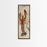 Ukiyo-e Art Of A Boldly Colored Lobster With Intricate Details, Skinny Art, Tall Art, Japanese Style Art, Framed Canvas Print, Wood Block Print