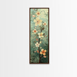 Japanese Style Art Featuring A Delicate Branch With Blooming Flowers, Skinny Art, Tall Art, Ukiyo-e Art, Framed Canvas Print, Wood Block Print