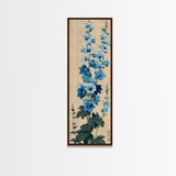 Tall Blue Delphinium Flowers Against Beige Background Ukiyo-e Wood Block Print Framed Canvas Print