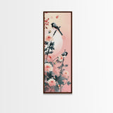 Tall Skinny Art Japanese Style Wood Block Print Birds On Branches Against A Soft Background For Framed Canvas Print In Ukiyo-e Style