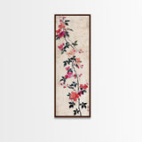 Pink Bougainvillea Vines On White Background Skinny Art Wood Block Print Japanese Style Art Framed Canvas Print Tall Art Ukiyo-e Art
