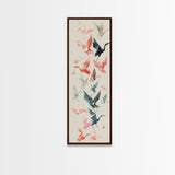 Origami Crane Birds Skinny Art Tall Art Japanese Ukiyo-e Inspired Framed Canvas Print Perfect for Modern Minimalist Spaces