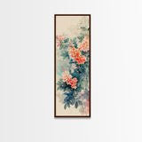 Azalea Blossoms Skinny Art Tall Art Japanese Ukiyo-e Inspired Floral Framed Canvas Print for Elegant and Timeless Decor