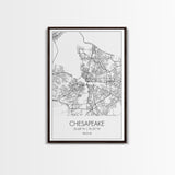 Chesapeake Street Map, Virginia Map, City Map Art, Modern Art, Wall Art, Canvas Print, Canvas Wall Art, Travel Art, Above Bed Décor