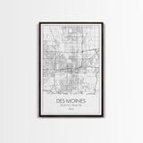 Des Moines Street Map, Iowa Map, City Map Art, Minimalist Art, Wall Art, Canvas Print, Girlfriend Gift, Travel Wall Art, Dorm Room Art