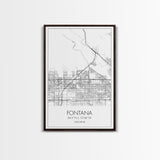 Fontana Street Map, California Map, City Map Art, Minimalist Art, Wall Art, Canvas Print, Unique Wall Art, Travel Décor, Travel Gift For Men